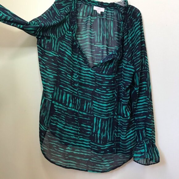 Ann Taylor NEW Boho Sheer Animal Flowy Zebra Tunic Blouse Tie Balloon Sleeve M - Picture 1 of 12